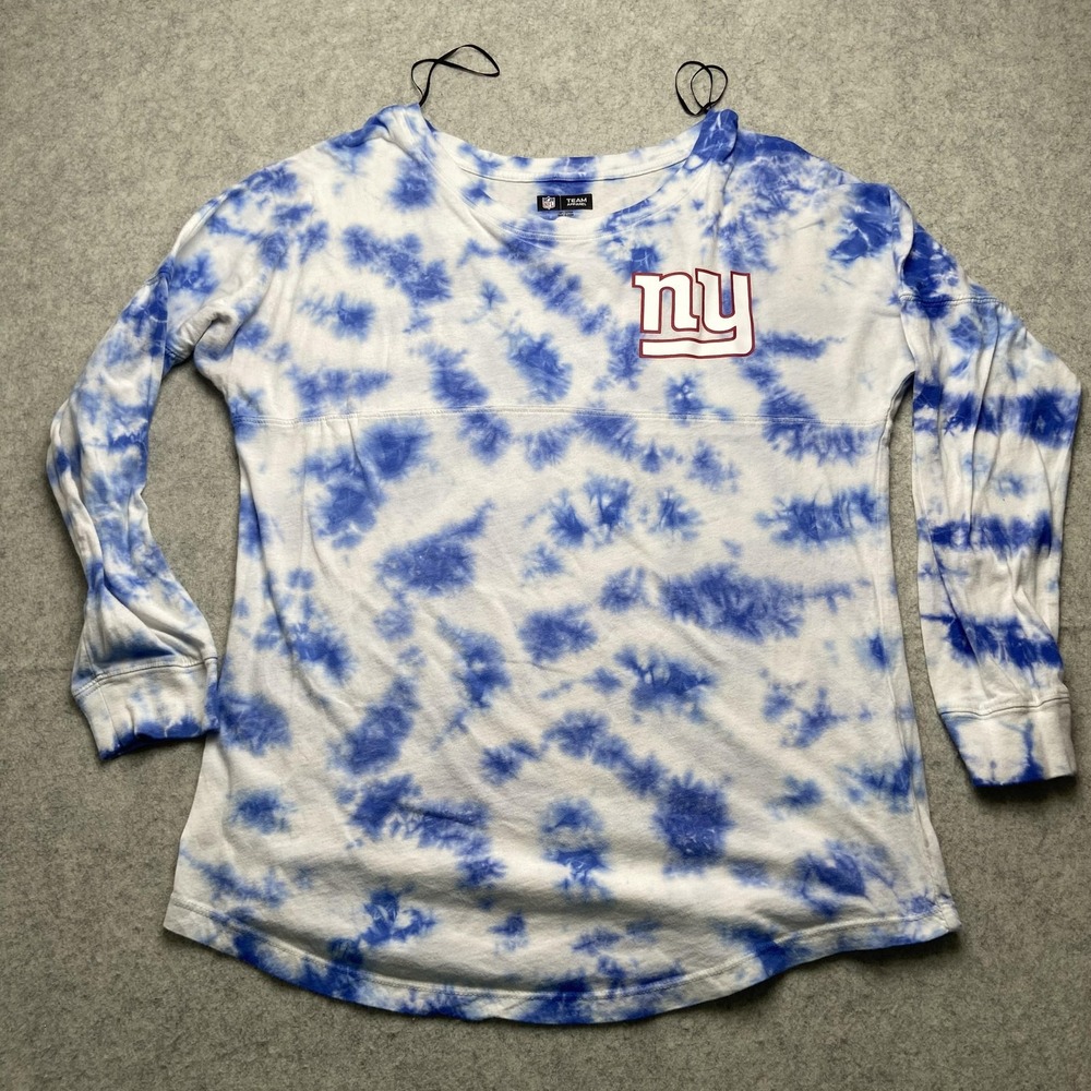 New York Giants Shirt Womens Medium Blue NFL Team Apparel Long Sleeve Tie Dye
